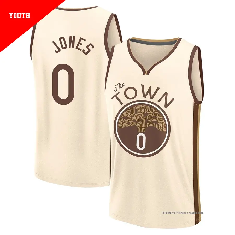 ＃0 Youth Lajae Jones Golden State Warriors 2025/26 Fast Break Tan City Edition Jersey