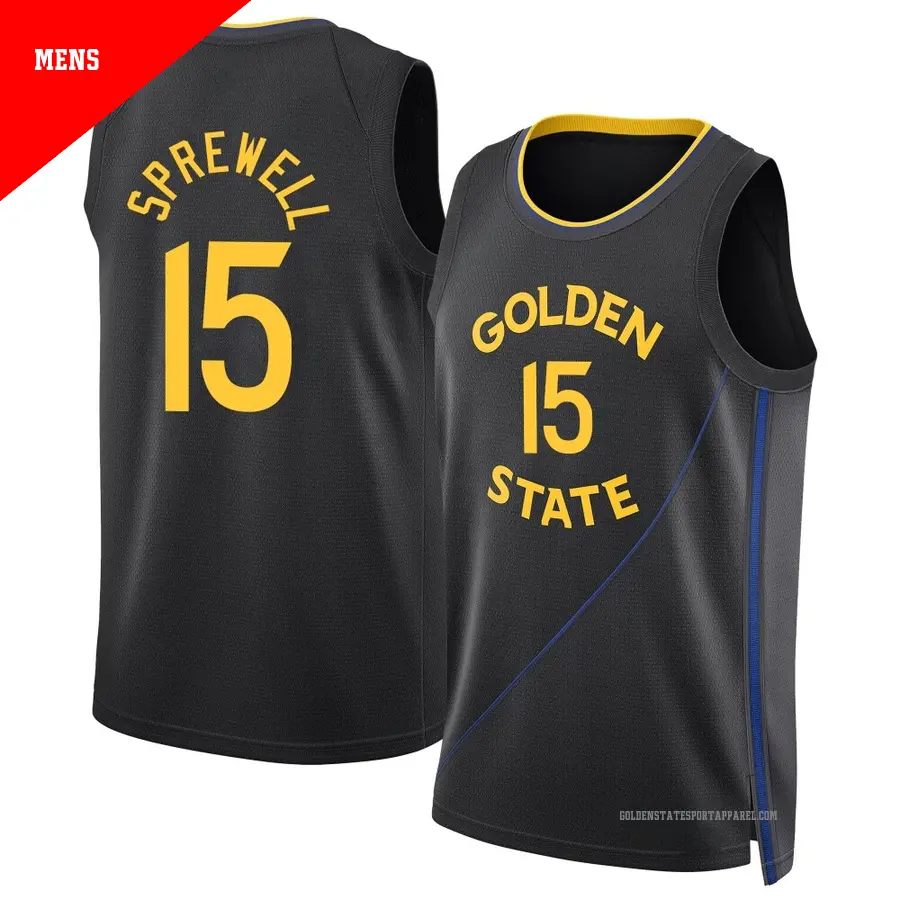 ＃15 Men's Latrell Sprewell Golden State Warriors 2024/25 Swingman Black Statement Edition Jersey