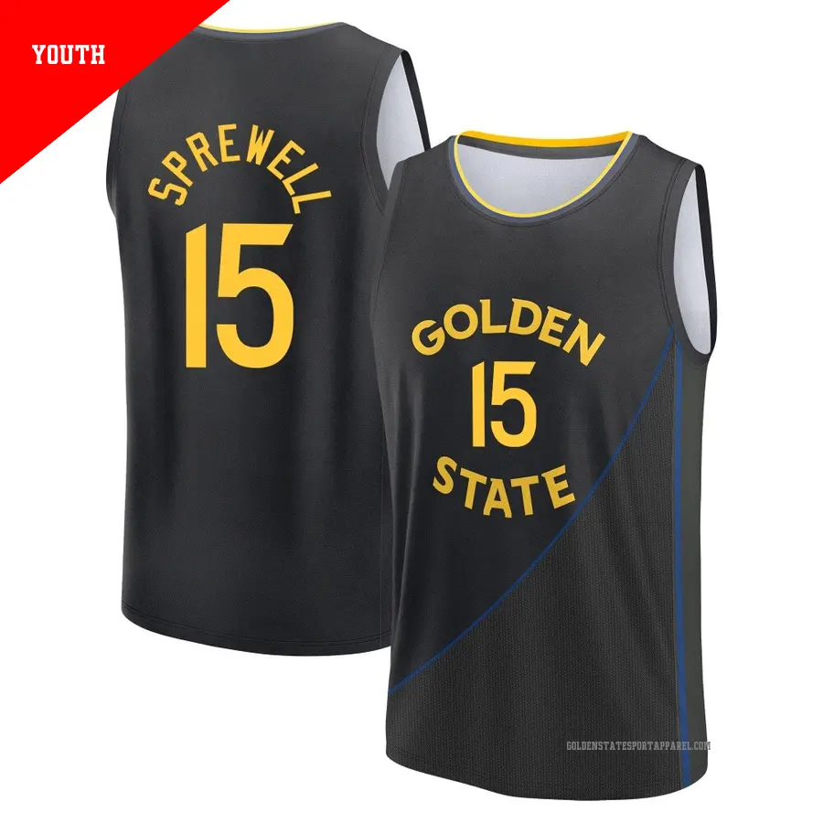 ＃15 Youth Latrell Sprewell Golden State Warriors 2024/25 Fast Break Black Statement Edition Jersey