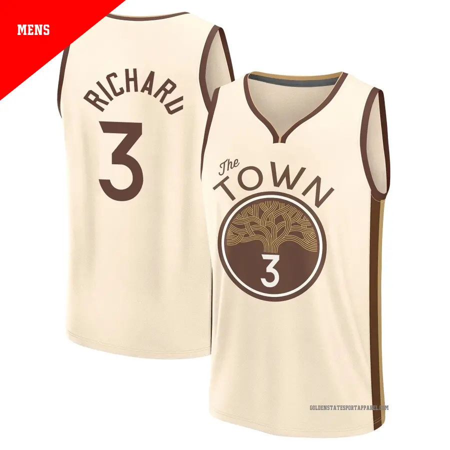 ＃3 Men's Will Richard Golden State Warriors 2025/26 Fast Break Tan City Edition Jersey
